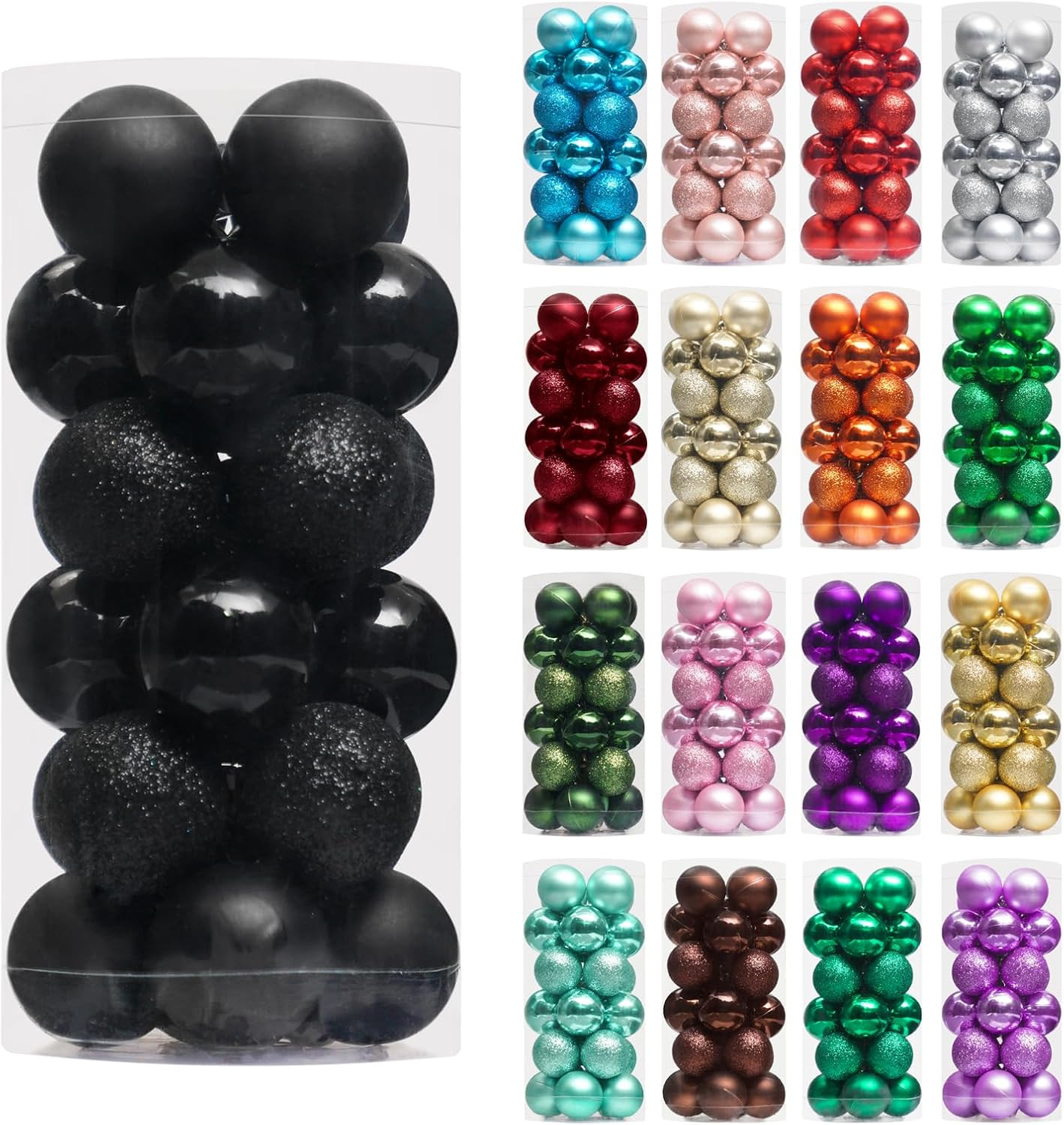 24Ct Mini Christmas Ball Ornaments Shatterproof 1.18 in Black Set