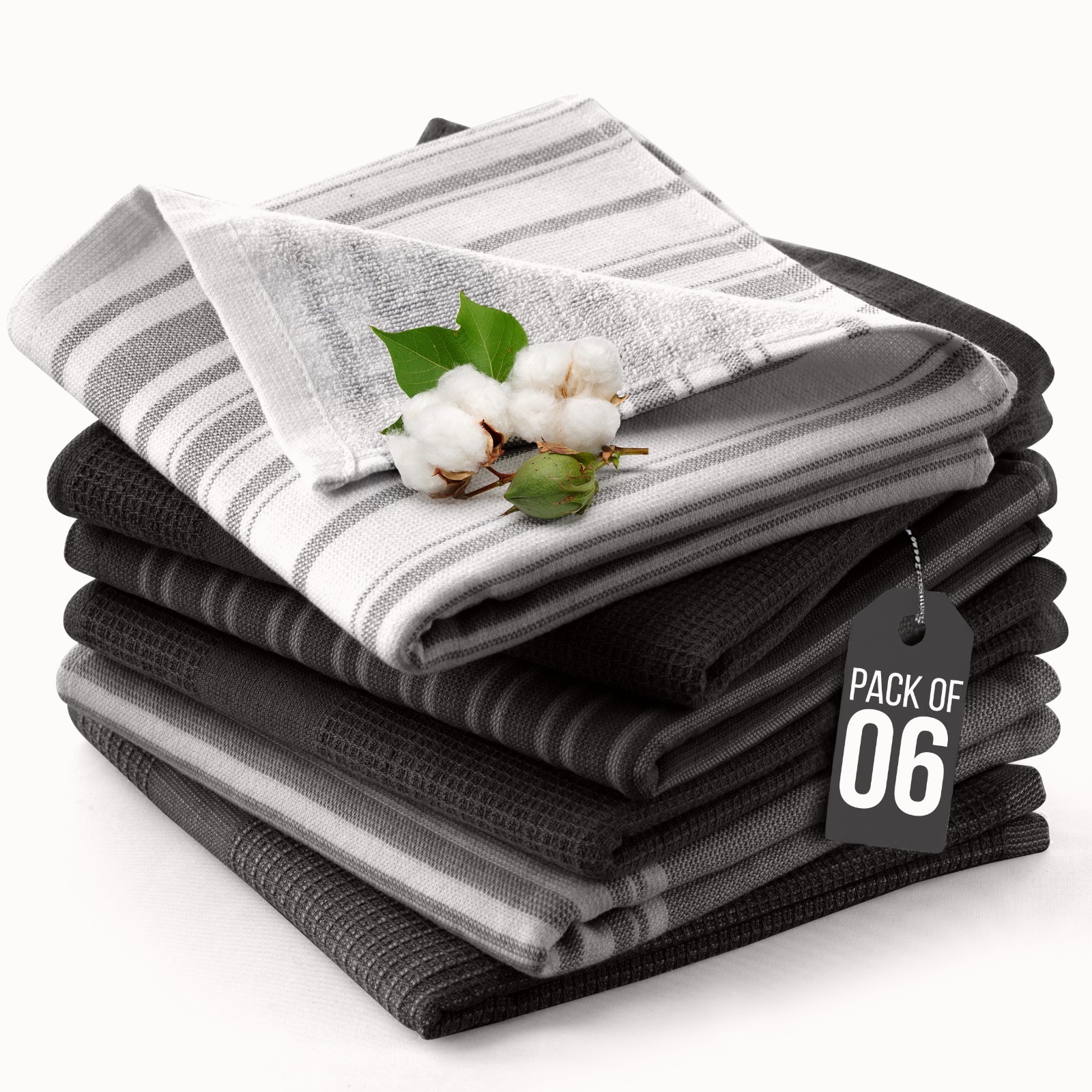 6pc Kitchen Towel Set Tea-Bar Towels 100% Cotton 16 x 26 Soft and Fast Absorbent