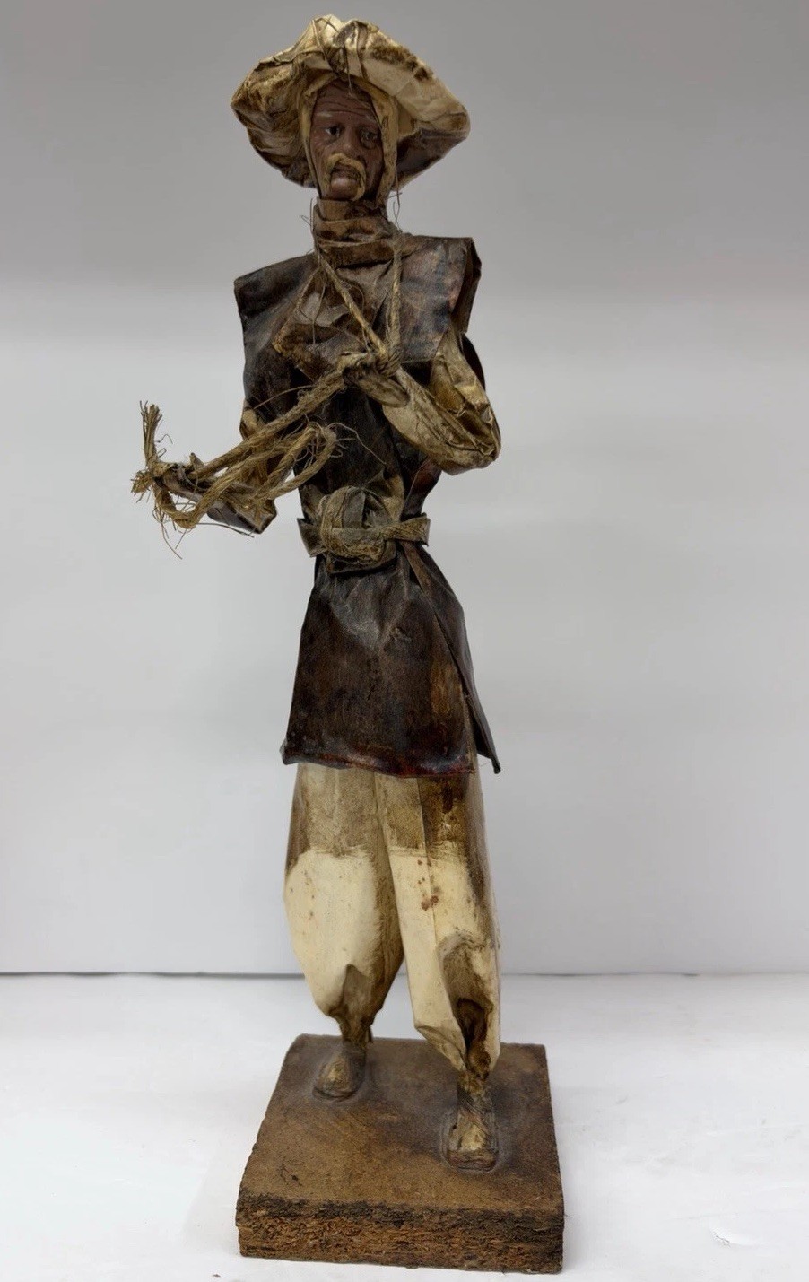 Vintage Mexican Folk Art Paper Mache Figurine - Traveling Man Village Person 12”