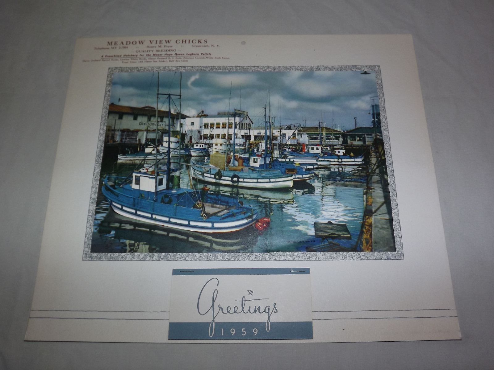 VINTAGE 1959 MEADOW VIEW CHICKS  GREENWICH NY BOATS IN HARBOR  CALENDAR      
