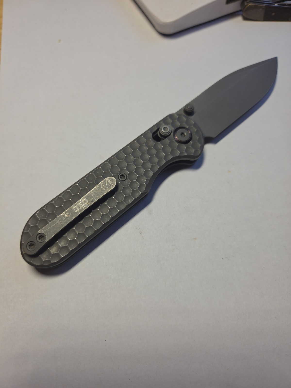 GEO KNIFE ETHEREAL CUTTER TITANIUM HANDLE STONEWASH BOHLER M390 BLADE 3\