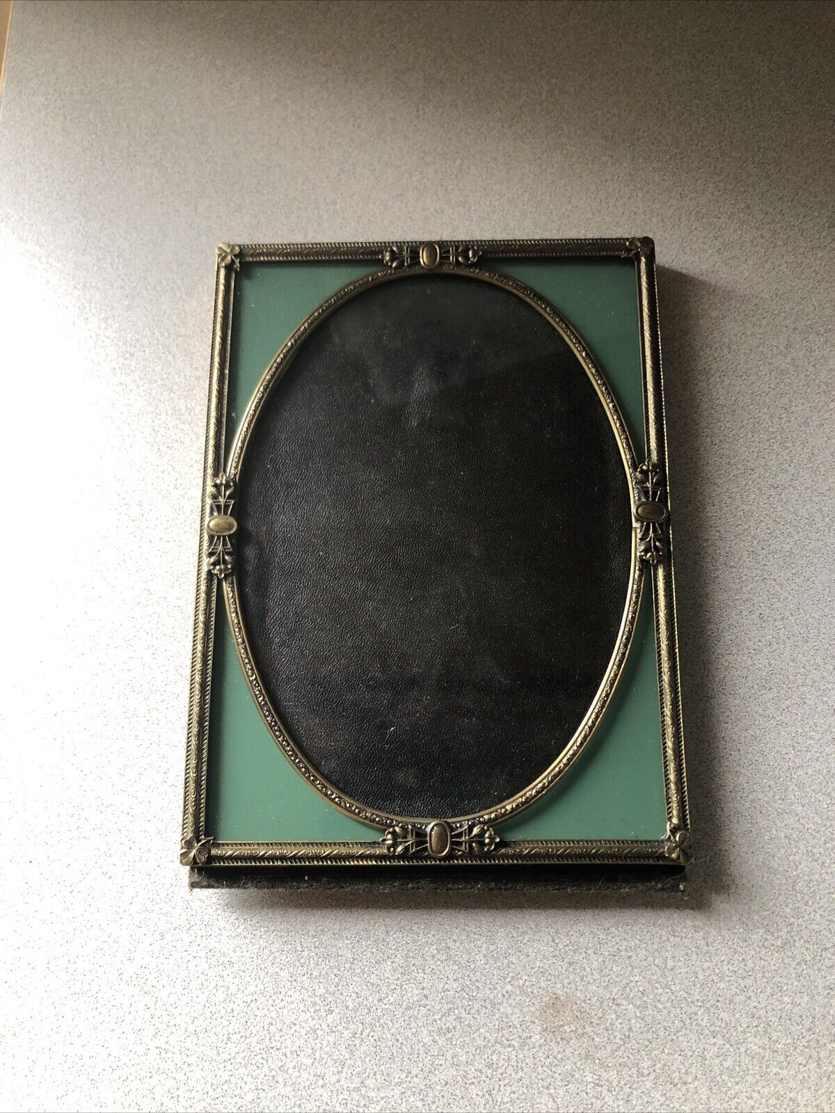 Vintage French Picture frame, reverse painted glass, brass Ormolu, Oval Window