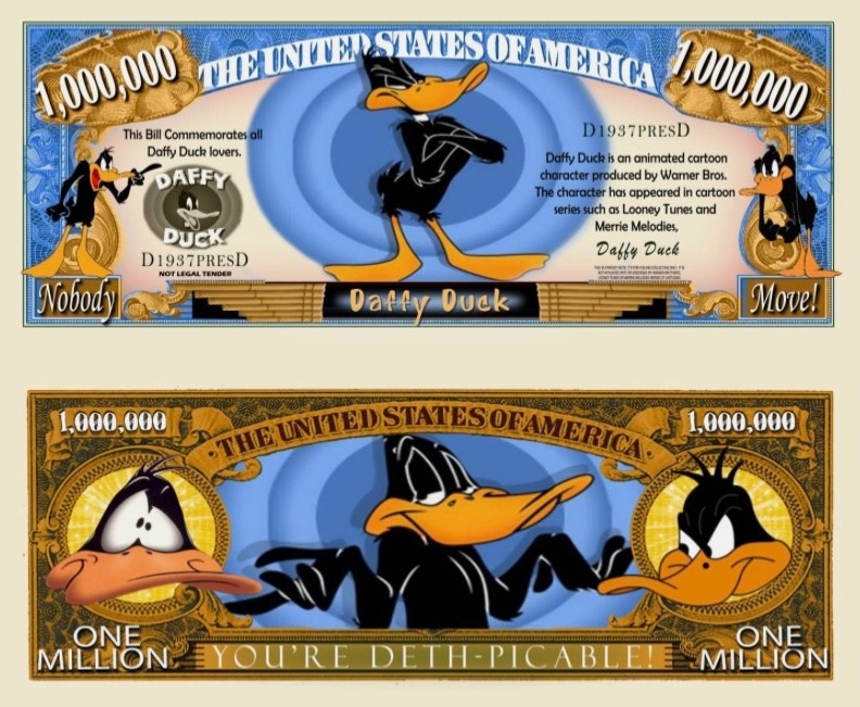 40 Pack Daffy Duck Dollar Bill Looney Tunes Collectible Novelty Money Banknotes