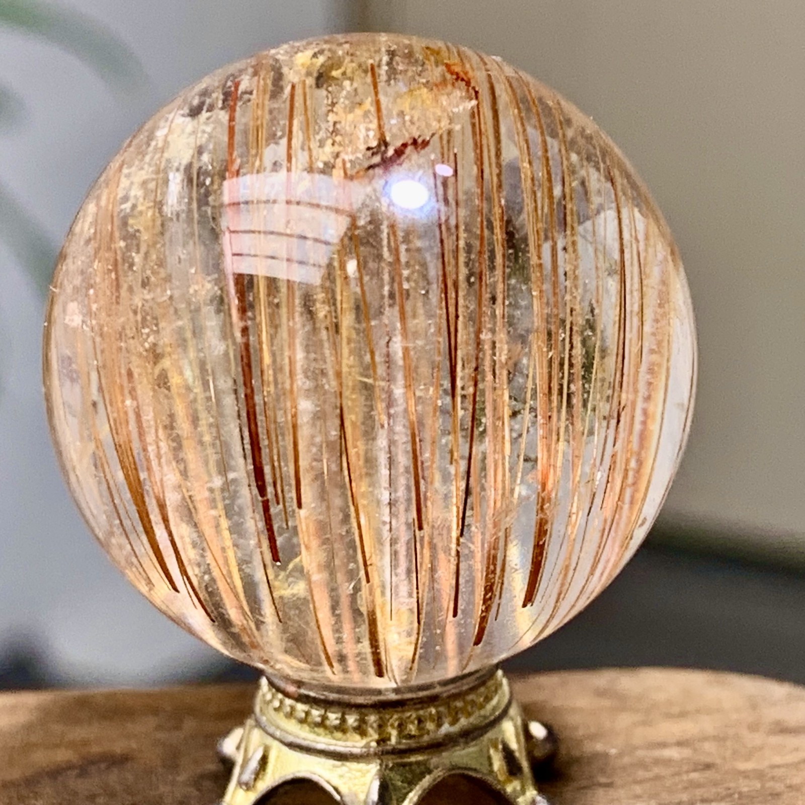 39G Natural Copper Rutile quartz Raw stone crystal ball reiki healing