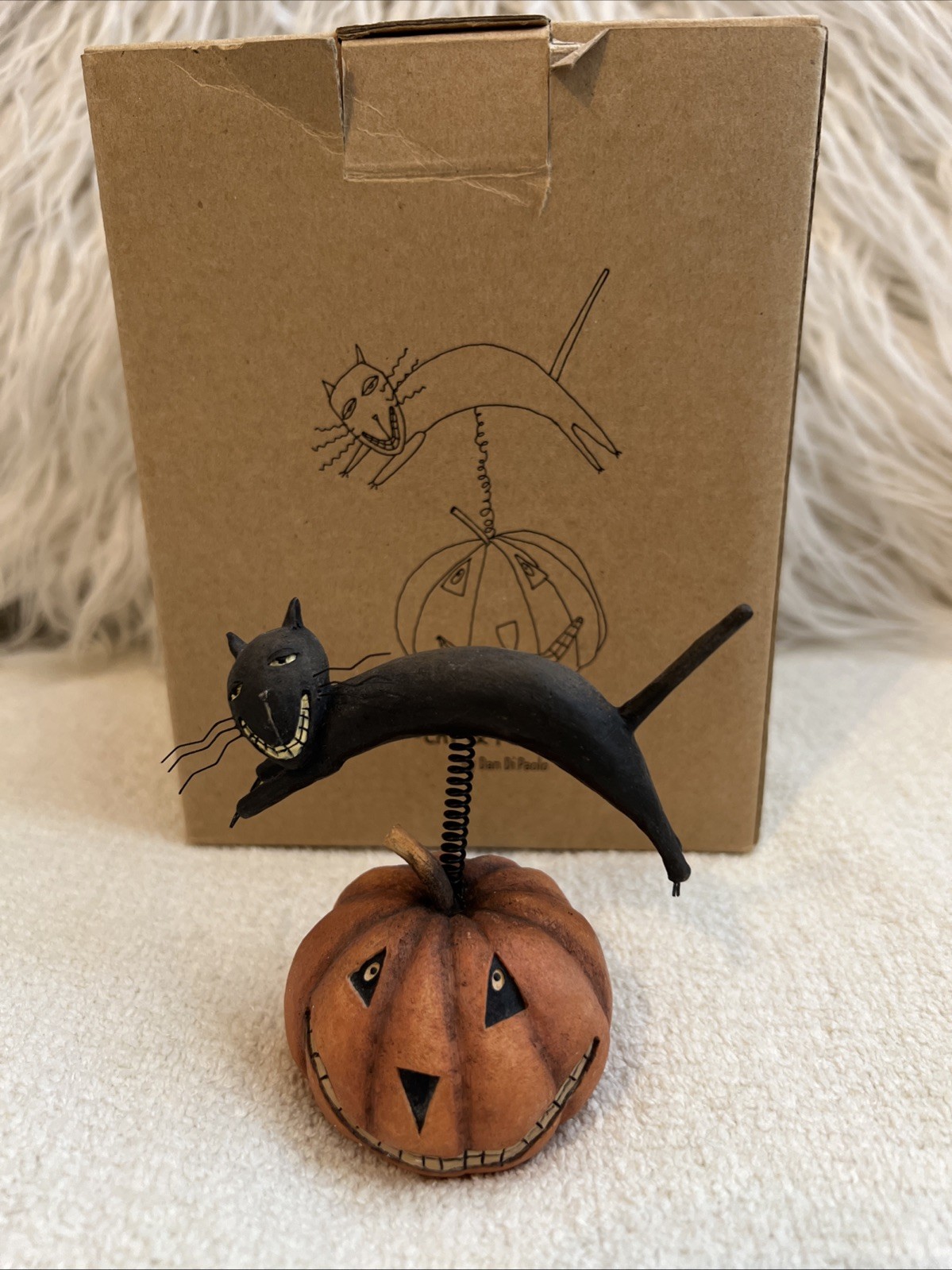2004 AUGUST MOON Dan DiPaolo Black CAT & PUMPKIN Halloween Decor Figurine 3.25\