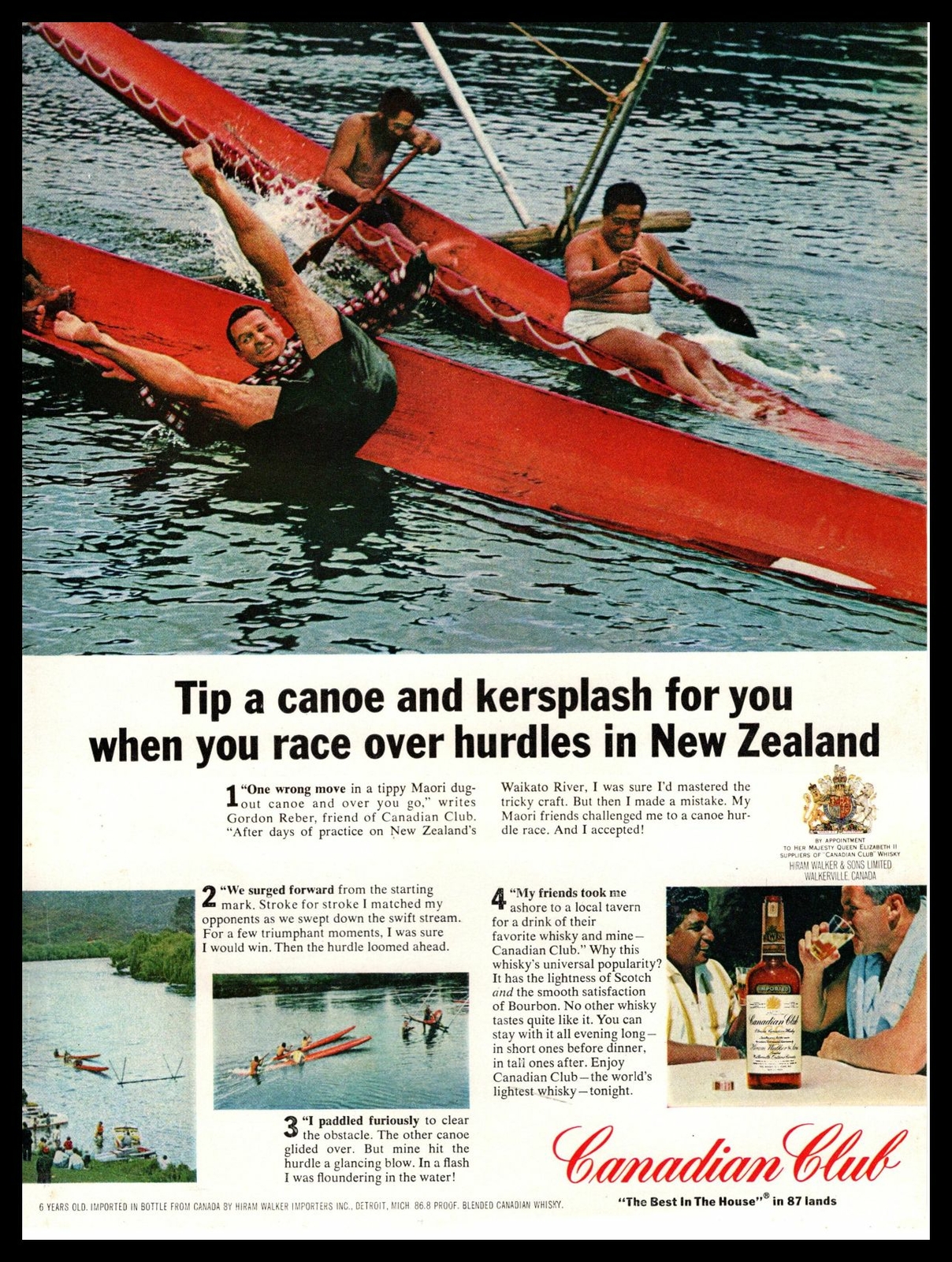 1966 Canadian Club Whisky Waikato River New Zealand Boat Races Vintage Print Ad 1966 Canadian Club Whisky Waikato River New Zealand Boat Races Vintage Print Ad