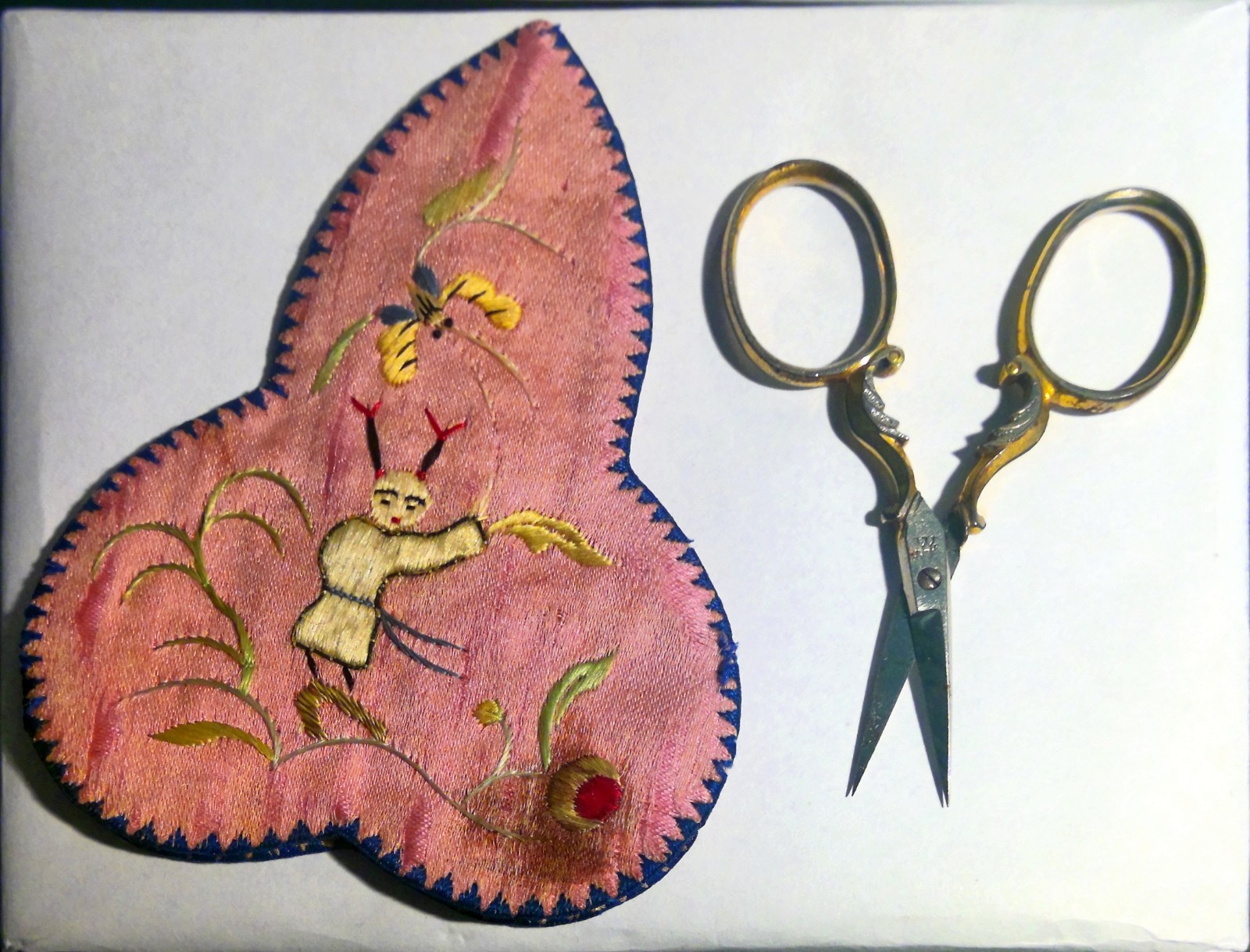 VTG J.A. Henckels Ornate Scissors w/Silk Holder Pocket EXCELLANT Condition GER