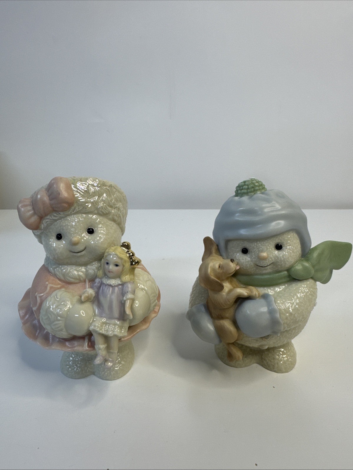 Pretty & Playful Snowman Porcelain Figurines By Lenox Boy & Girl w/boxes & cert.