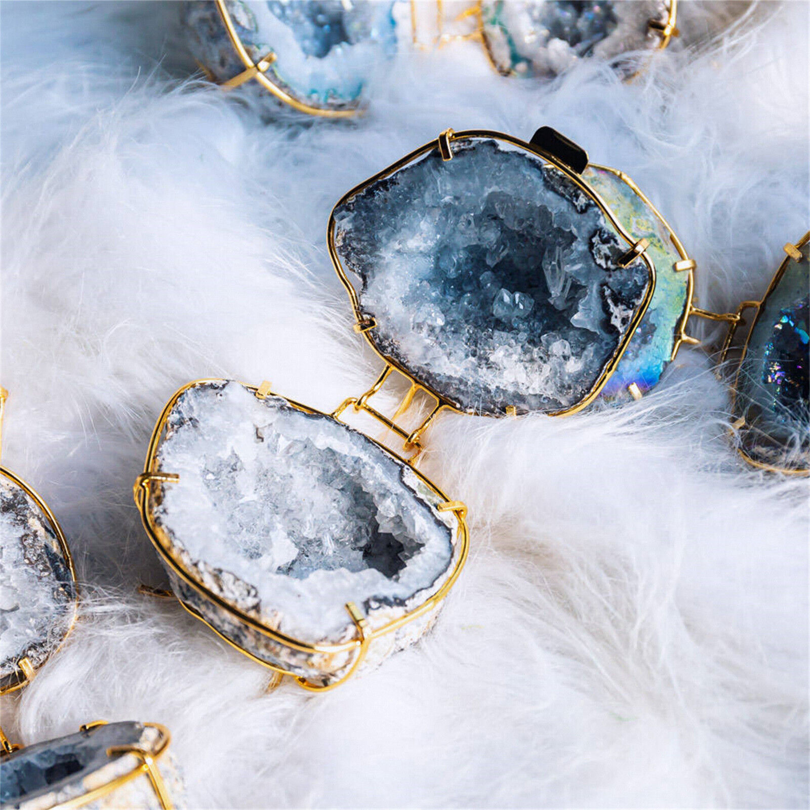 Aurora Crystal Agate Geode Jewelry Box Wedding Ceremony Ring Holder Accessories
