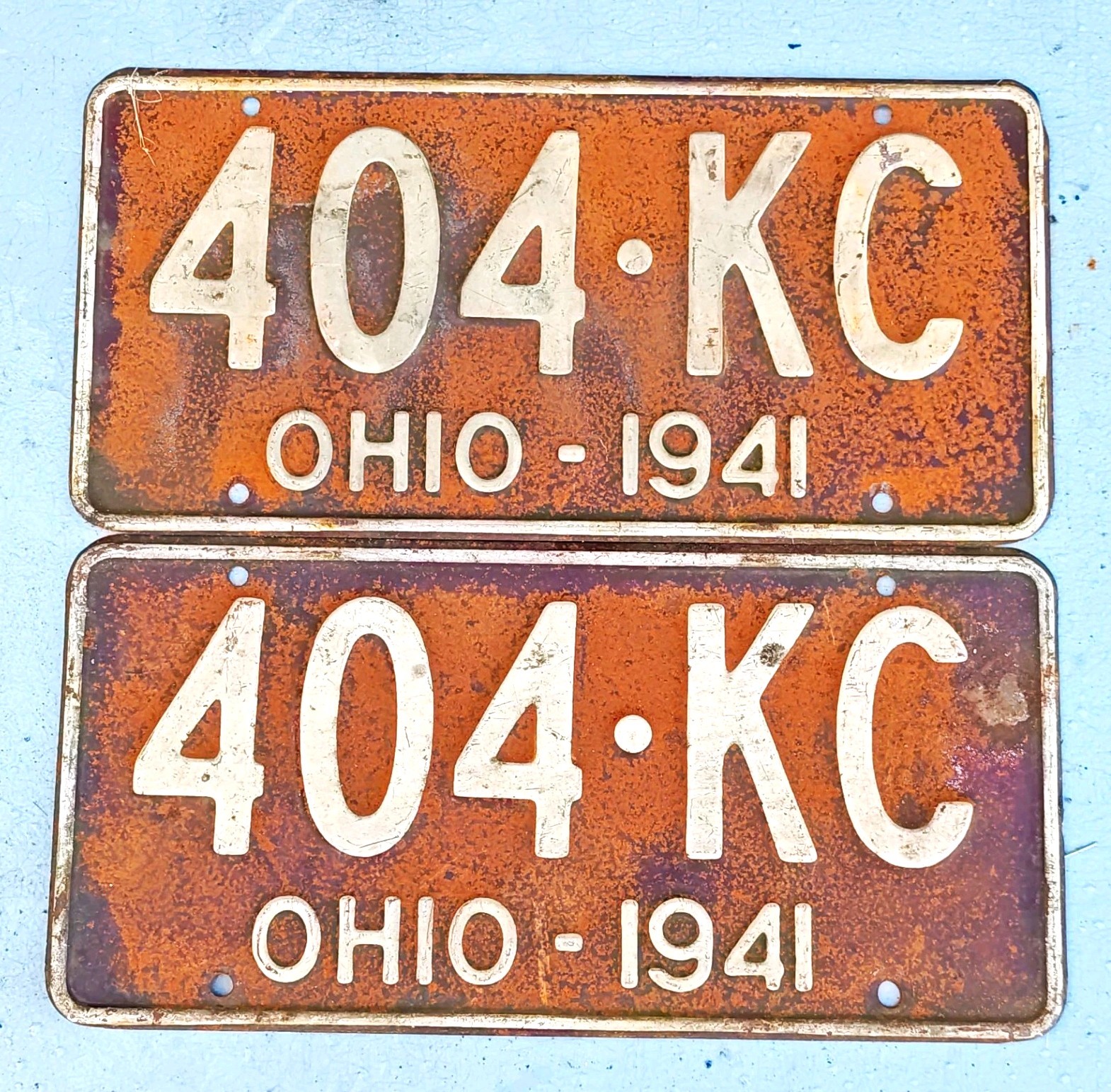 Vintage 1941 Ohio License Plates Pair Lot of 2 404-KC Matching Set