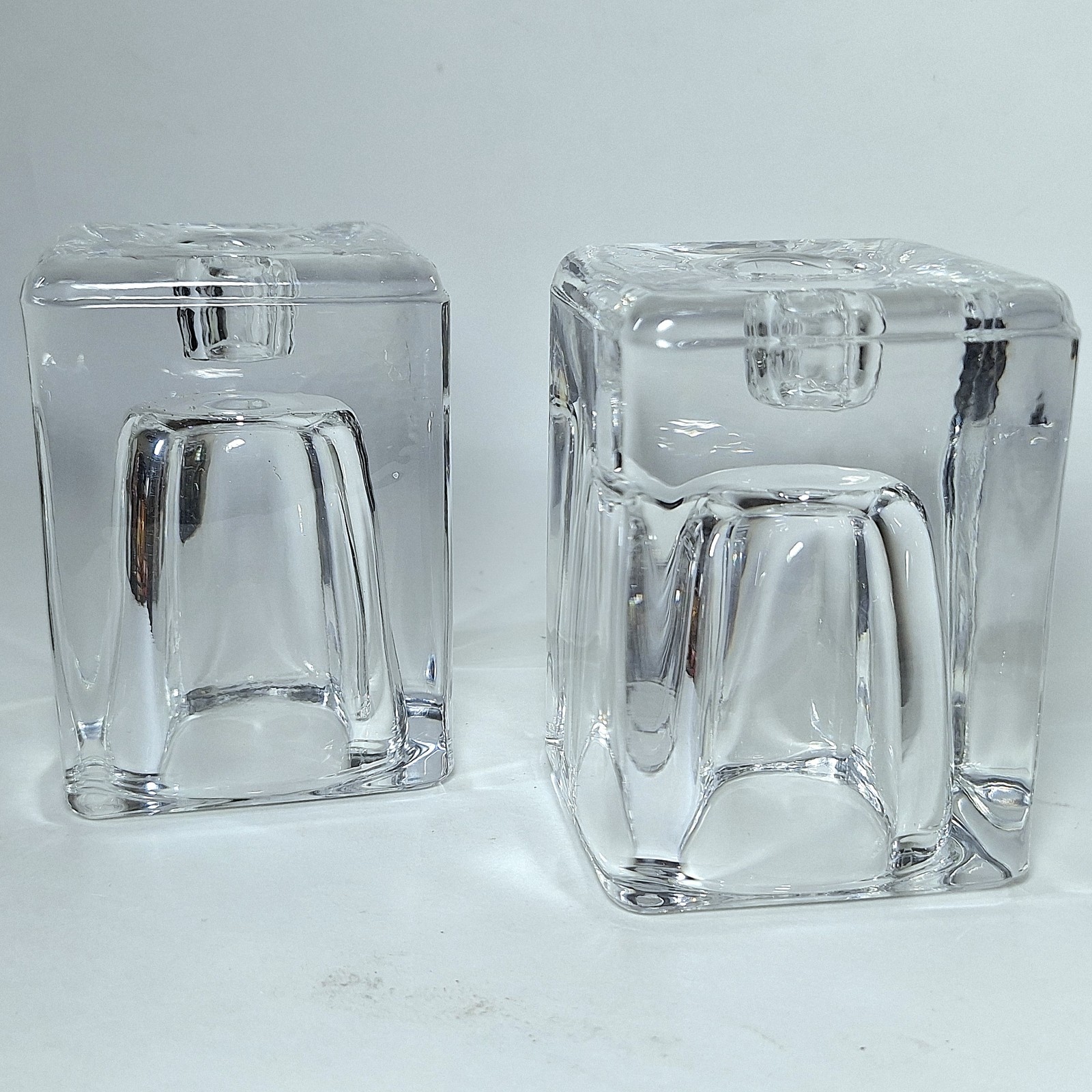 Set of 2 Modern Square Glass Votive / Candlestick Holders 2 Sided Candle Holders