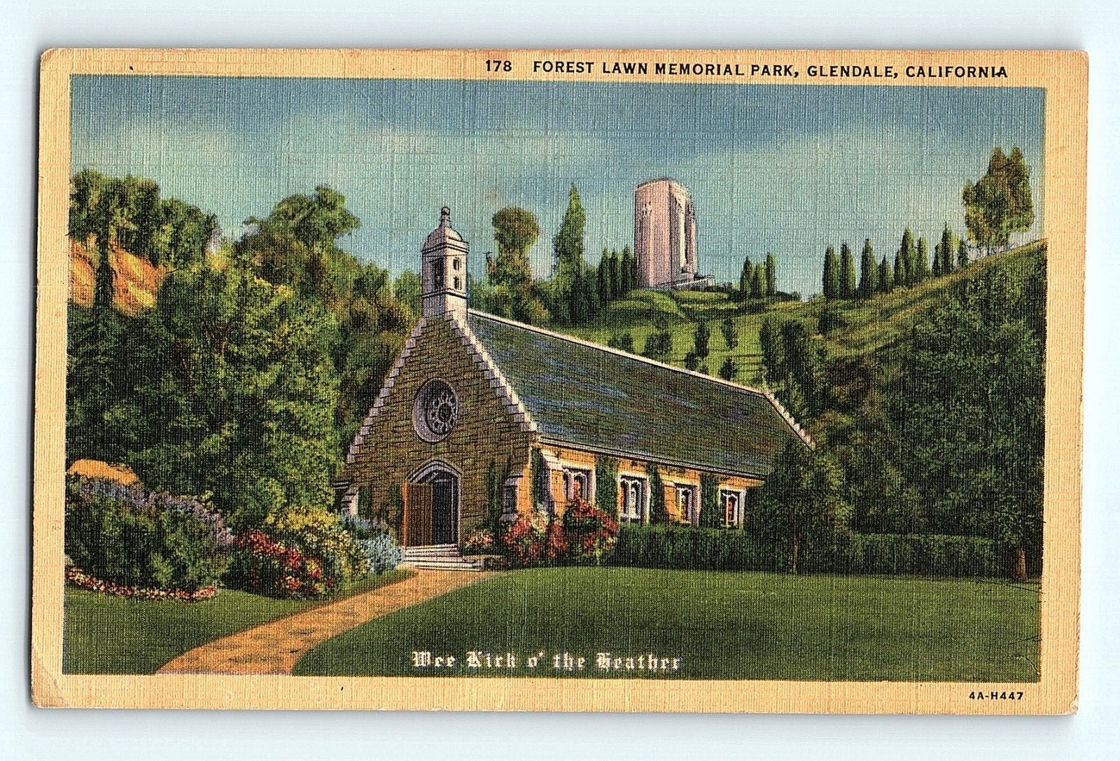 c1940s Glendale CA Replica of Glencairn Annie Laurie's Church  Linen Postcard G6