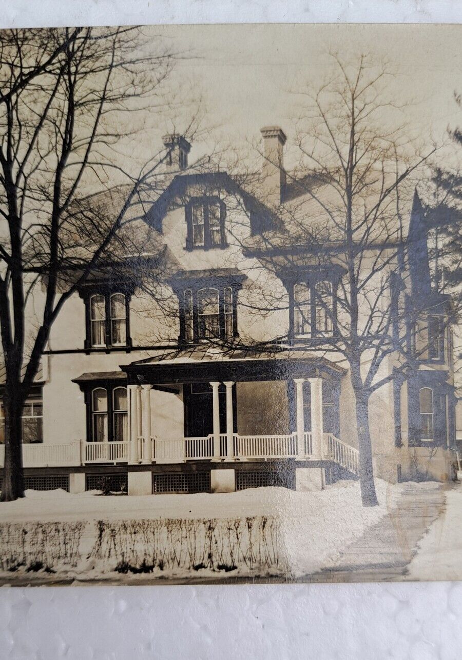 RPPC Early 1900's Real Photo Postcard Large House In Winter Handwritten Note