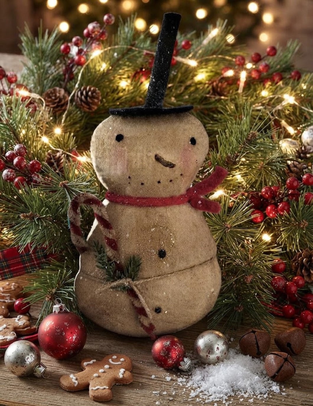 Primitive Handcrafted USA Christmas 8.5” Candy Cane Snowman