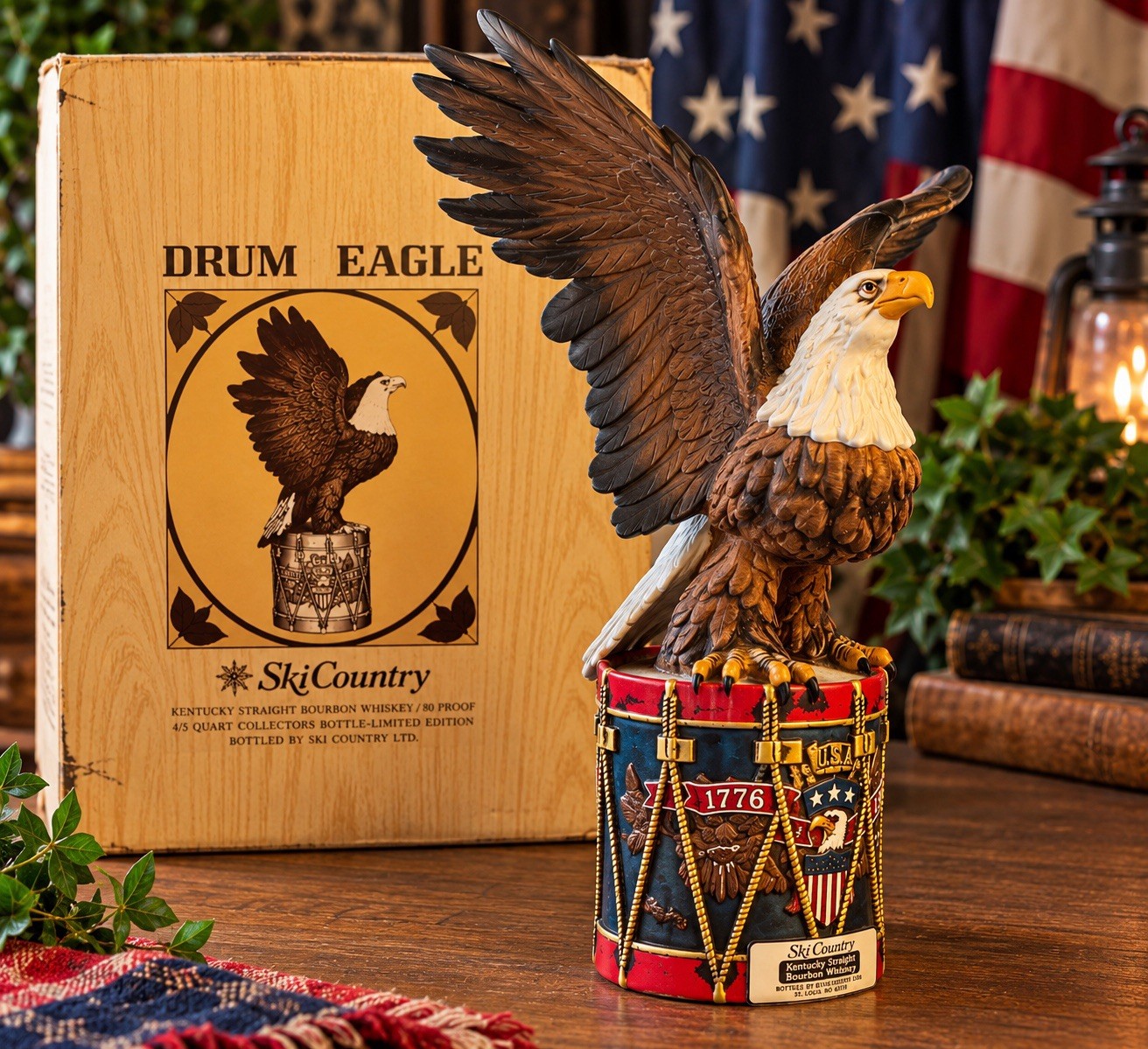 Vintage 1976 Ski Country Drum Eagle Bicentennial Decanter w/ Original Box