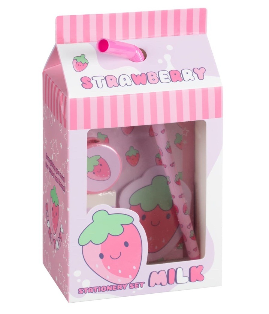 Kawaii Stationery Set - Strawberry Milk