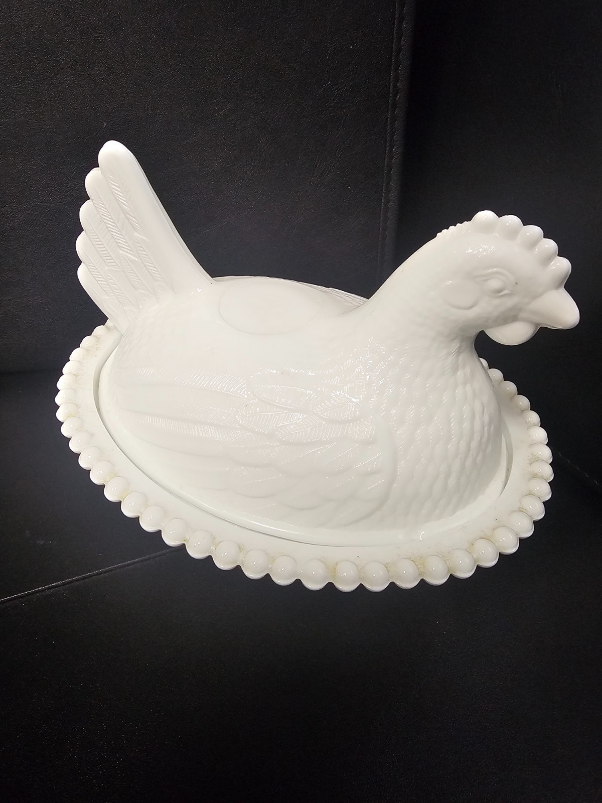 Vintage Indiana White Milk Glass Chicken Hen on Nest Covered Bowl Candy Dish