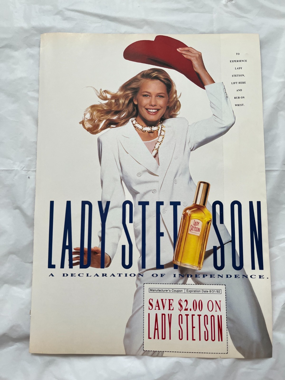 1992 Lady Stetson 'A Declaration of Independence' Magazine Ad + Scent Insert 90s