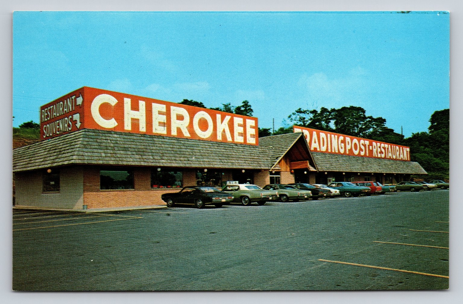 Vintage Cherokee Trading Post Restaurant I-70 Triadelphia WV Postcard