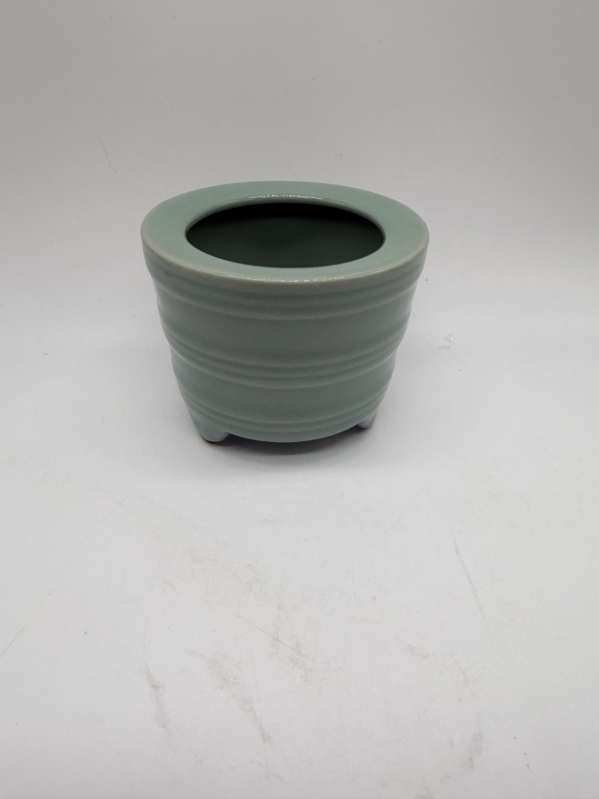 Vintage Asian Celadon Glazed Porcelain Small Planter Pot Vase w/ Mark Underneath Vintage Asian Celadon Glazed Porcelain Small Planter Pot Vase w/ Mark Underneath