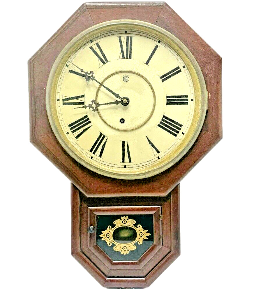 Antique Waterbury Clock Co. Schoolhouse Regulator 12 Inch Drop Wall Clock