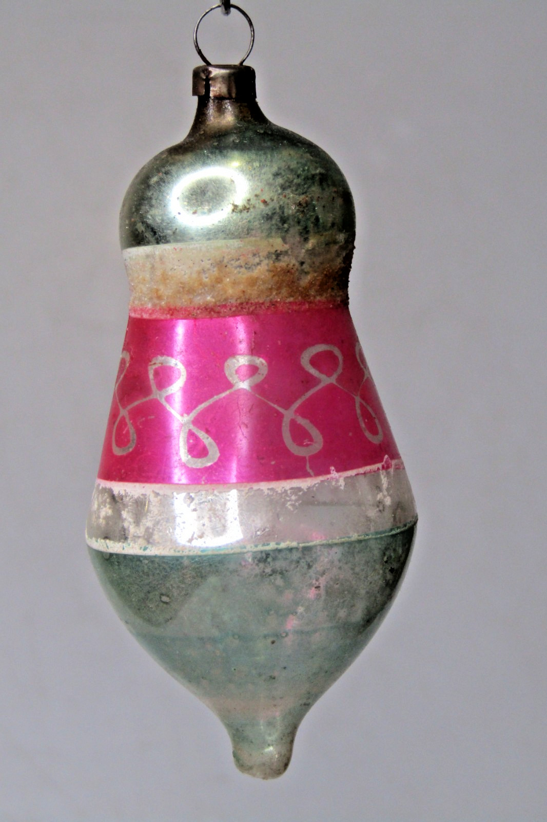 Antique Vintage Glass Stencil Pictured Tiered Drop Christmas Ornament Germany