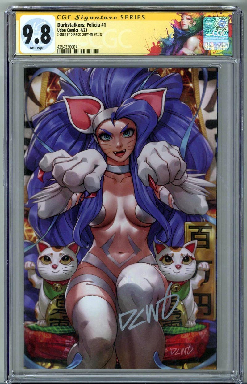 DARKSTALKERS: FELICIA #1 CGC 9.8 SS SIGNED DERRICK CHEW VIRGIN VARIANT A POP 1