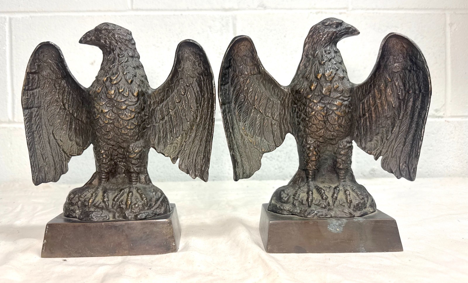 Pair of vintage solid bronze realistic open winged American bald eagle bookends Pair of vintage solid bronze realistic open winged American bald eagle bookends