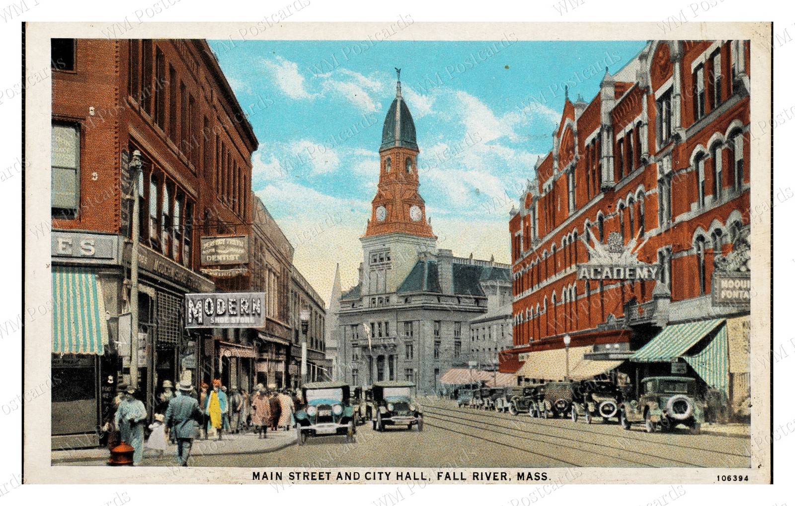 Fall River Massachusetts 1920s Main Street City Hall Standard Postcard Fall River Massachusetts 1920s Main Street City Hall Standard Postcard