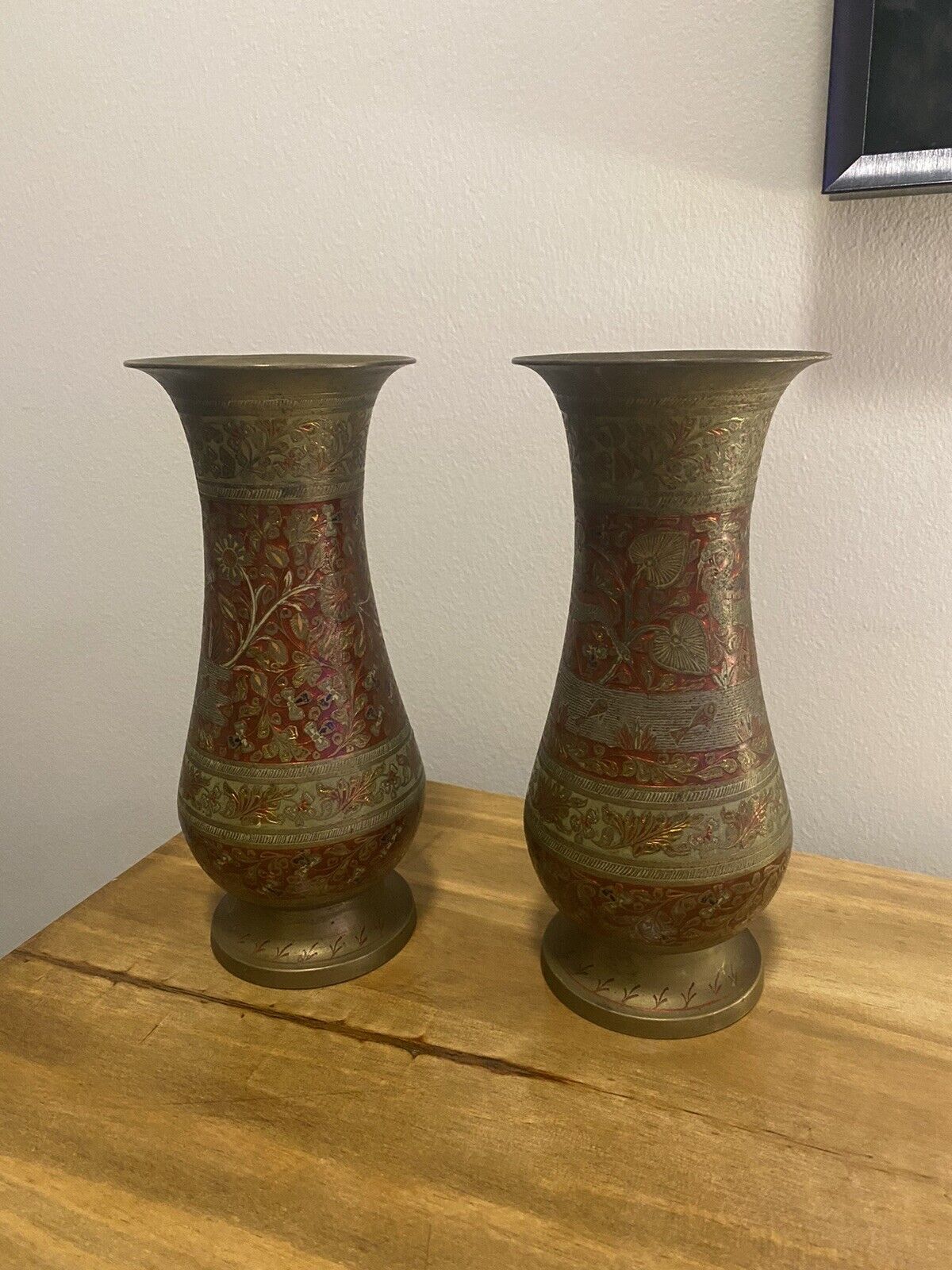pair antique metal vase set