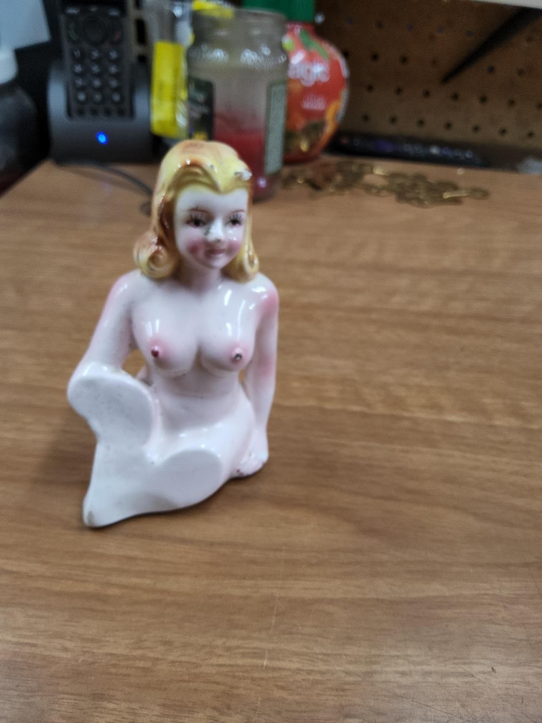Vintage 50\'s Nude Pin Up Girl Ceramic Salt Shaker Blonde Risque Novelty