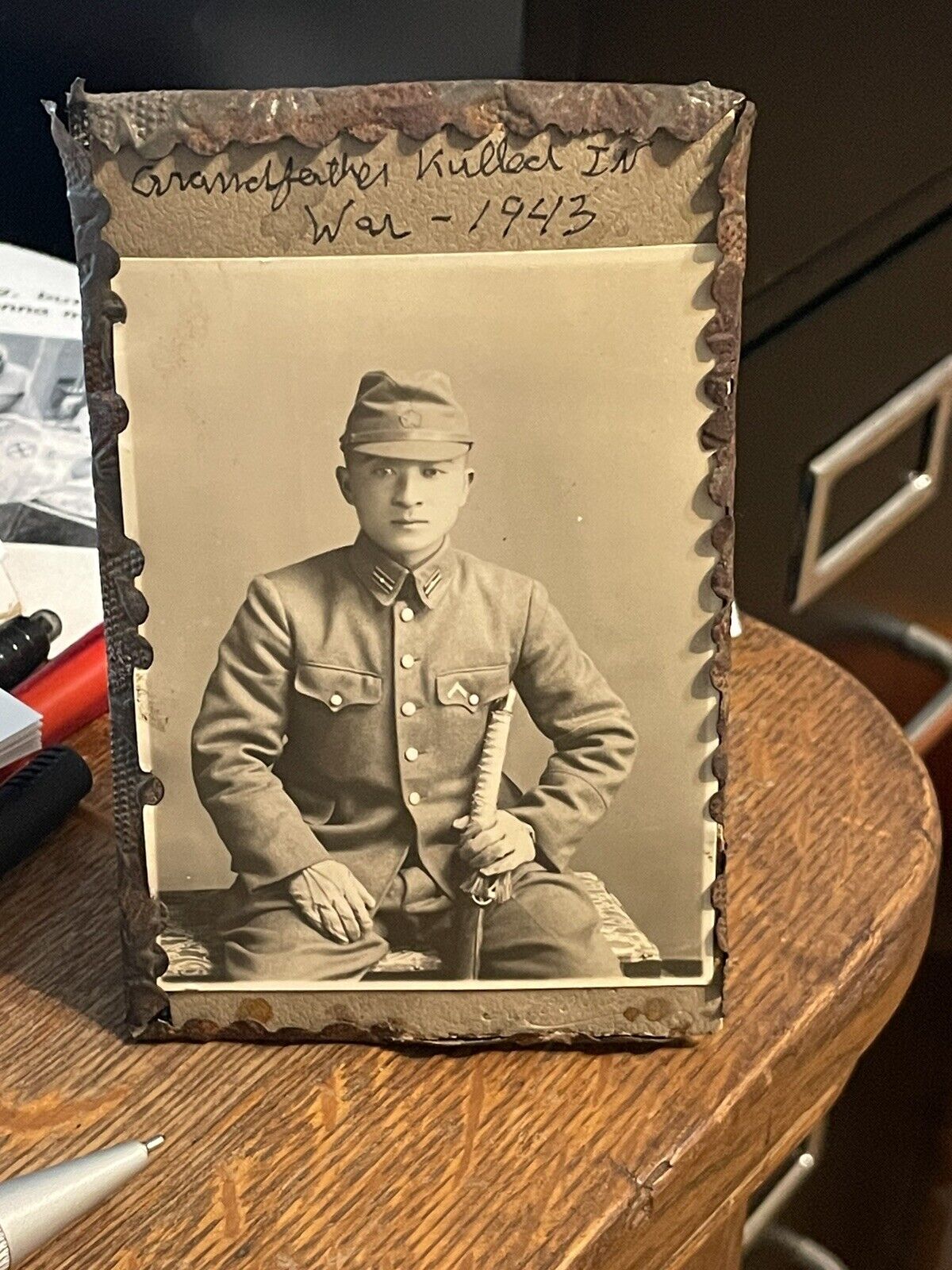 Original WW 2 Japanese Nco Framed Soldier.  Signed Grandfather Killed In War1943