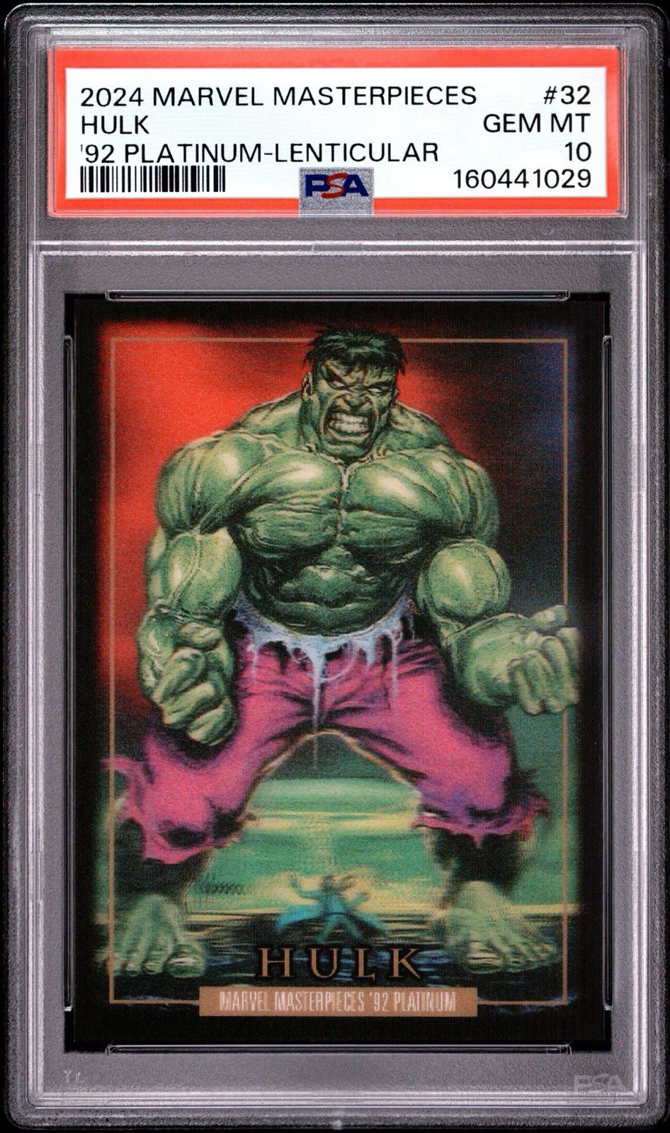 2024 UPPER DECK MARVEL MASTERPIECES '92 PLATINUM #32 HULK LENTICULAR PSA 10 2024 UPPER DECK MARVEL MASTERPIECES '92 PLATINUM #32 HULK LENTICULAR PSA 10