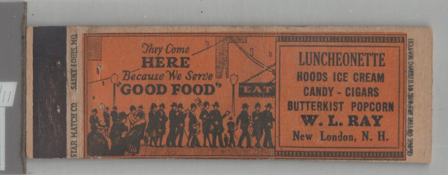 1930's Tall Matchbook Cover Star Match Co. W.L. Ray Luncheonette New London, NH