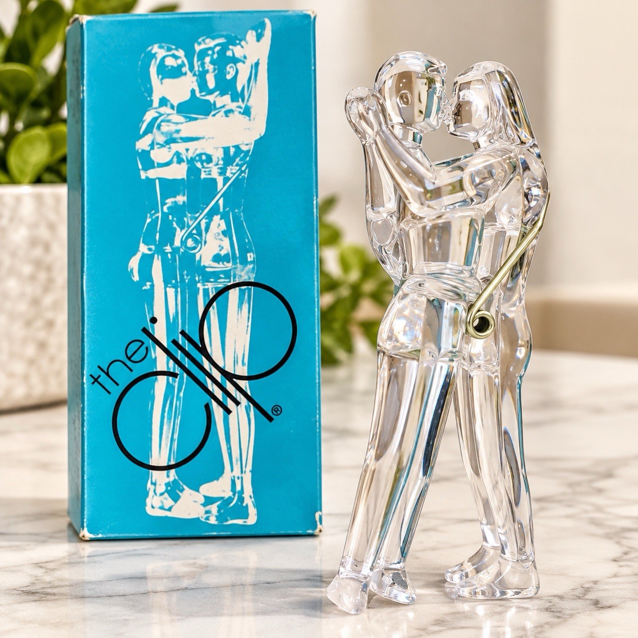 Vintage Kissing Couple Lucite Paper Clip Clear 5