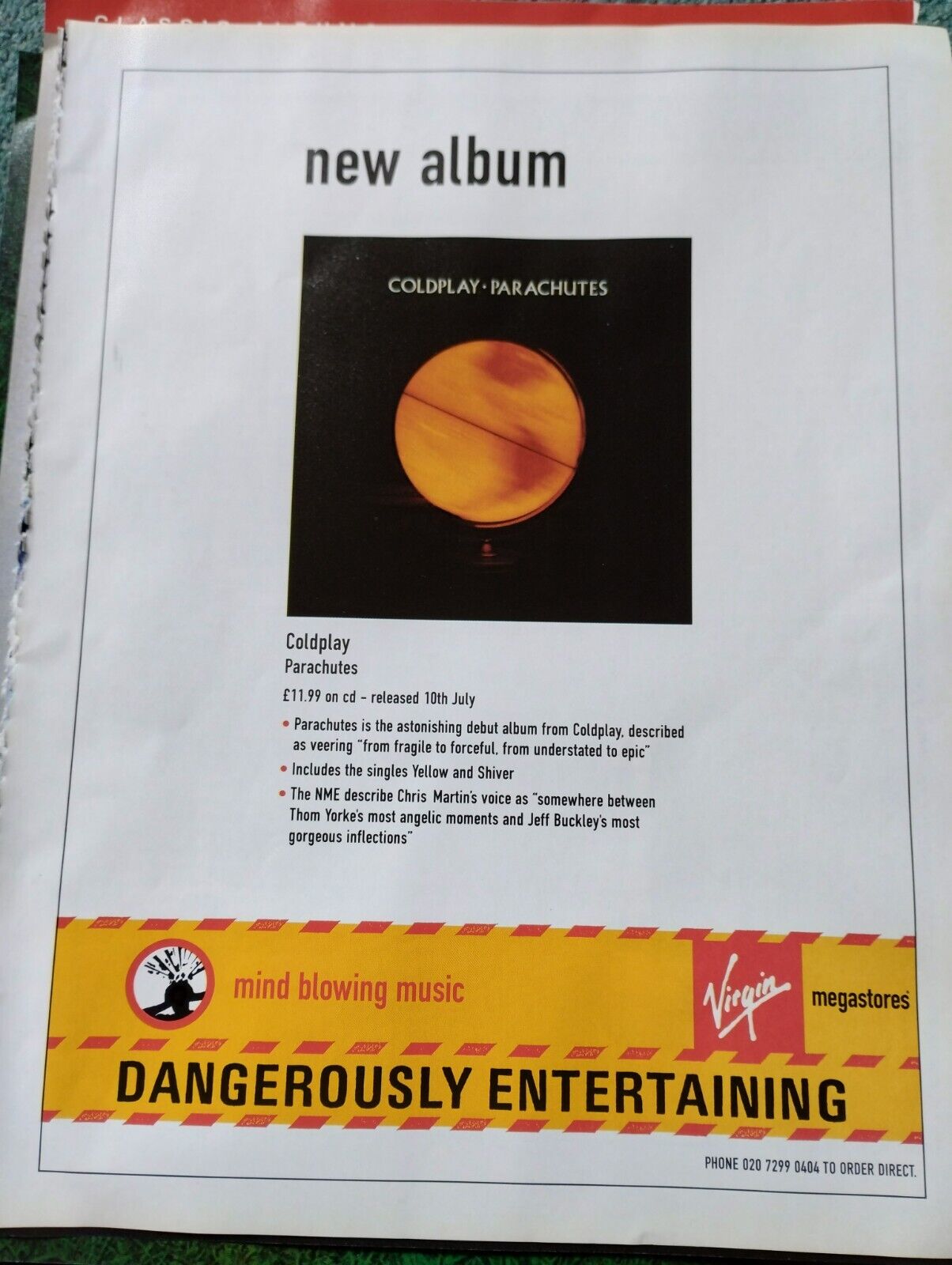 Sk17 Ephemera Original Pop Music Advert Coldplay Parachutes 
