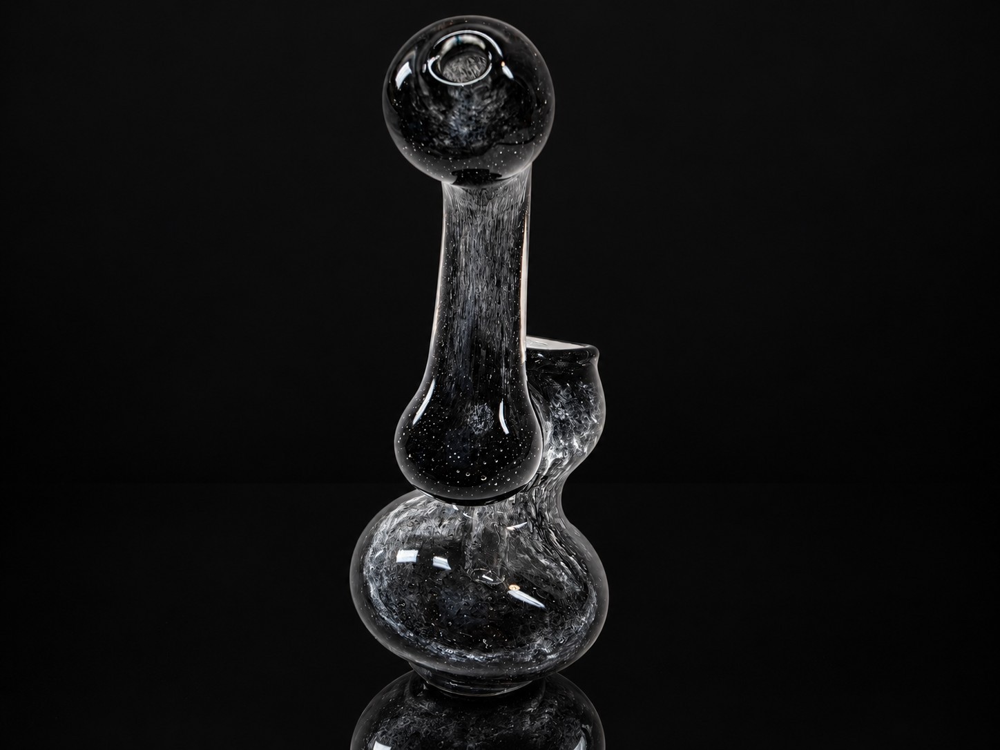 Mini Black Glass Bubbler Tobacco Pipe Smoky Marbled Compact Design