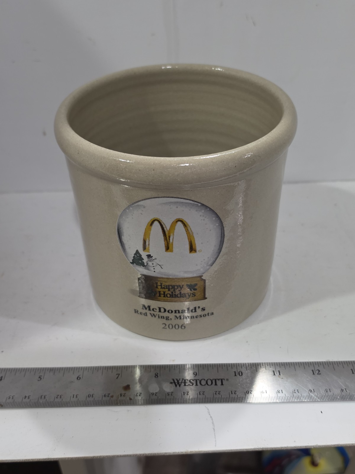 2006 Red Wing Stoneware McDonald\'s Crock Happy Holidays Snow Globe Red Wing...