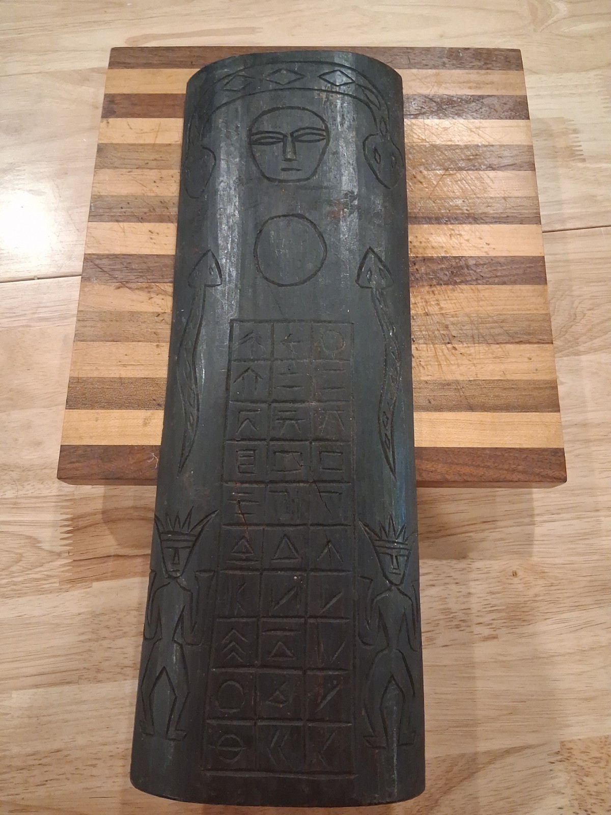  Vtg Carved Wood Taiwan Ami Tribe Calendar Snake Symbols 17x5.75x2 Identity Tag
