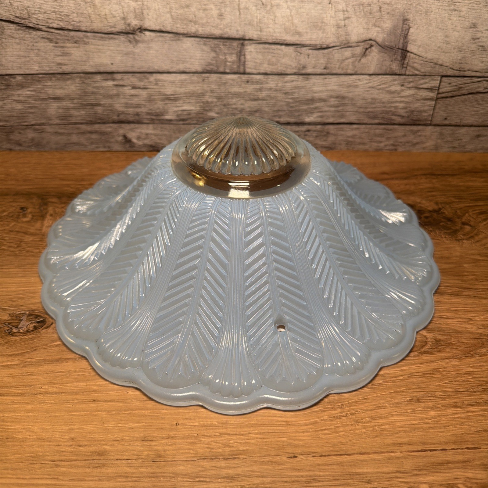 Vintage Art Deco Light Blue Frosted Glass Ceiling Light Shade 3 Hole 11\