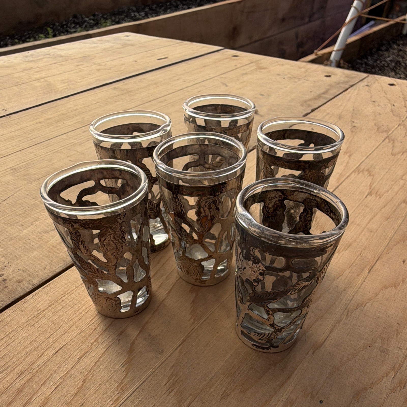 6pc sterling silver Clear Glass Shot Glass Set 