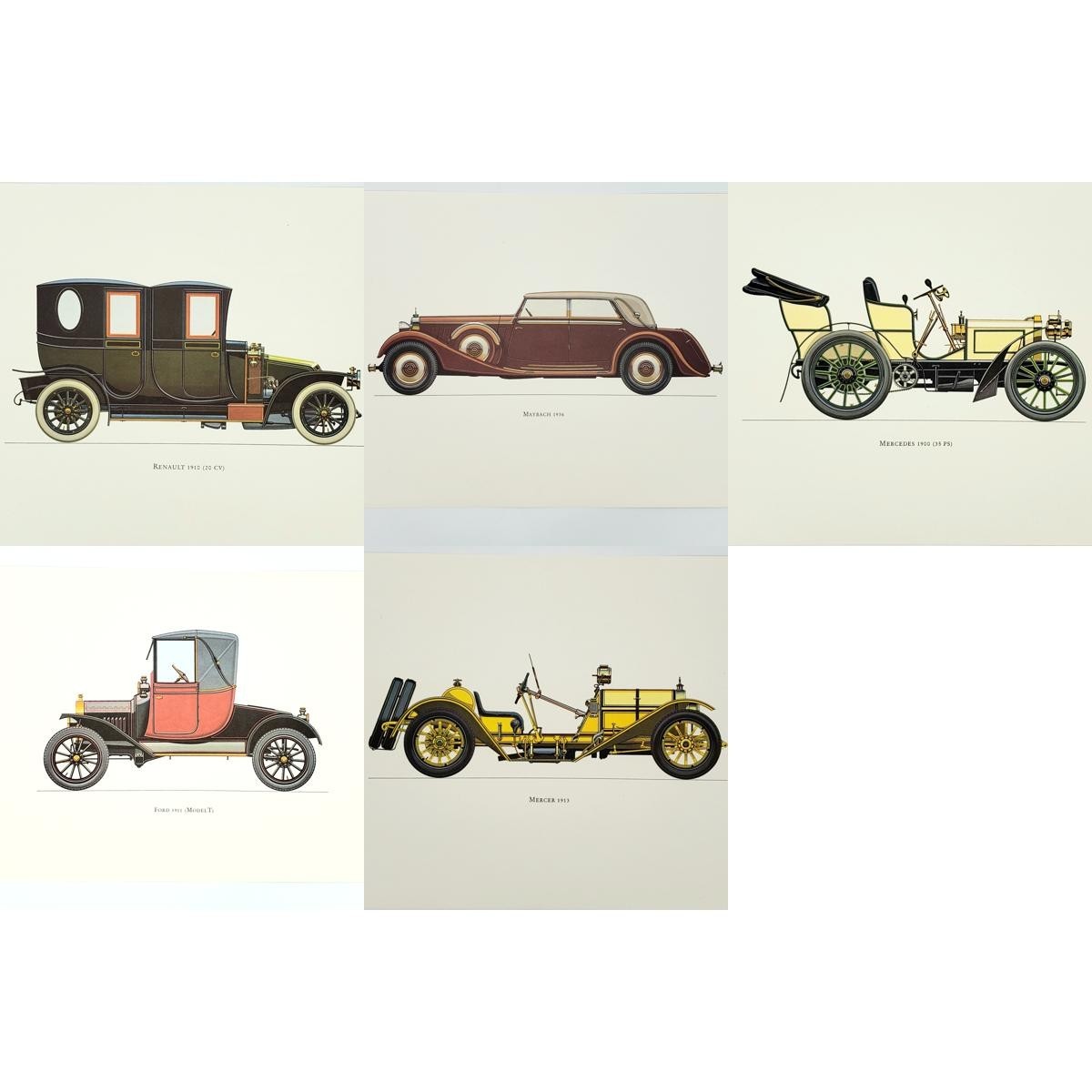 Lot of 5 Vintage Classic Car Lithographs – Published London 1960's