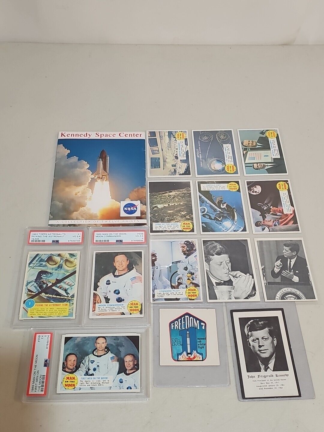 1963 &69 Topps Man on the Moon Cards PSA GRADED + NASA Pri+ JFK Cards&Mass Card