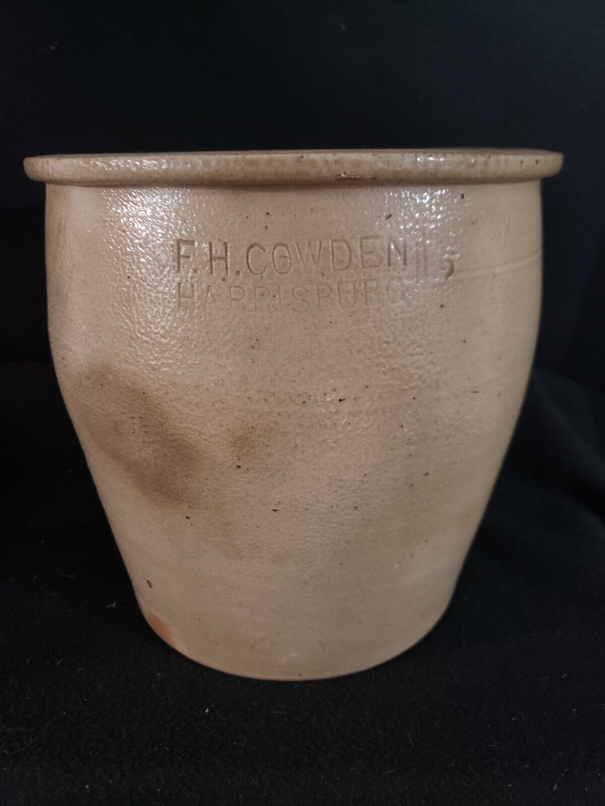 Antique 1880\'s F H Cowden Stoneware Cream Crock - Harrisburg, Pa