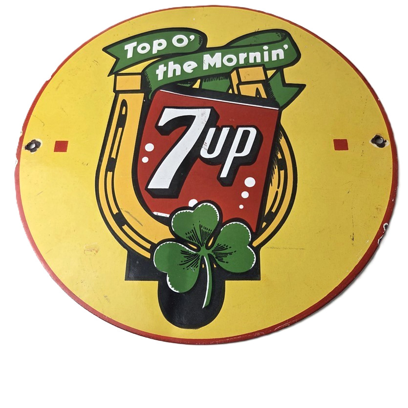 Vintage 7 Up Soda Porcelain Sign - Grocery Store Beverage Diner Advertising
