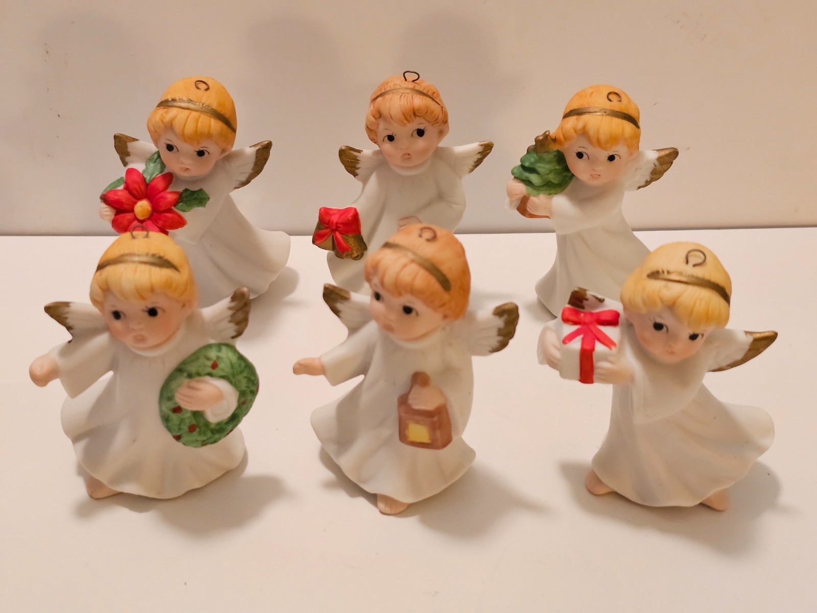 Vintage 1985 HOMCO Christmas Angel Ornaments Complete Set of 6 Porcelain 5622
