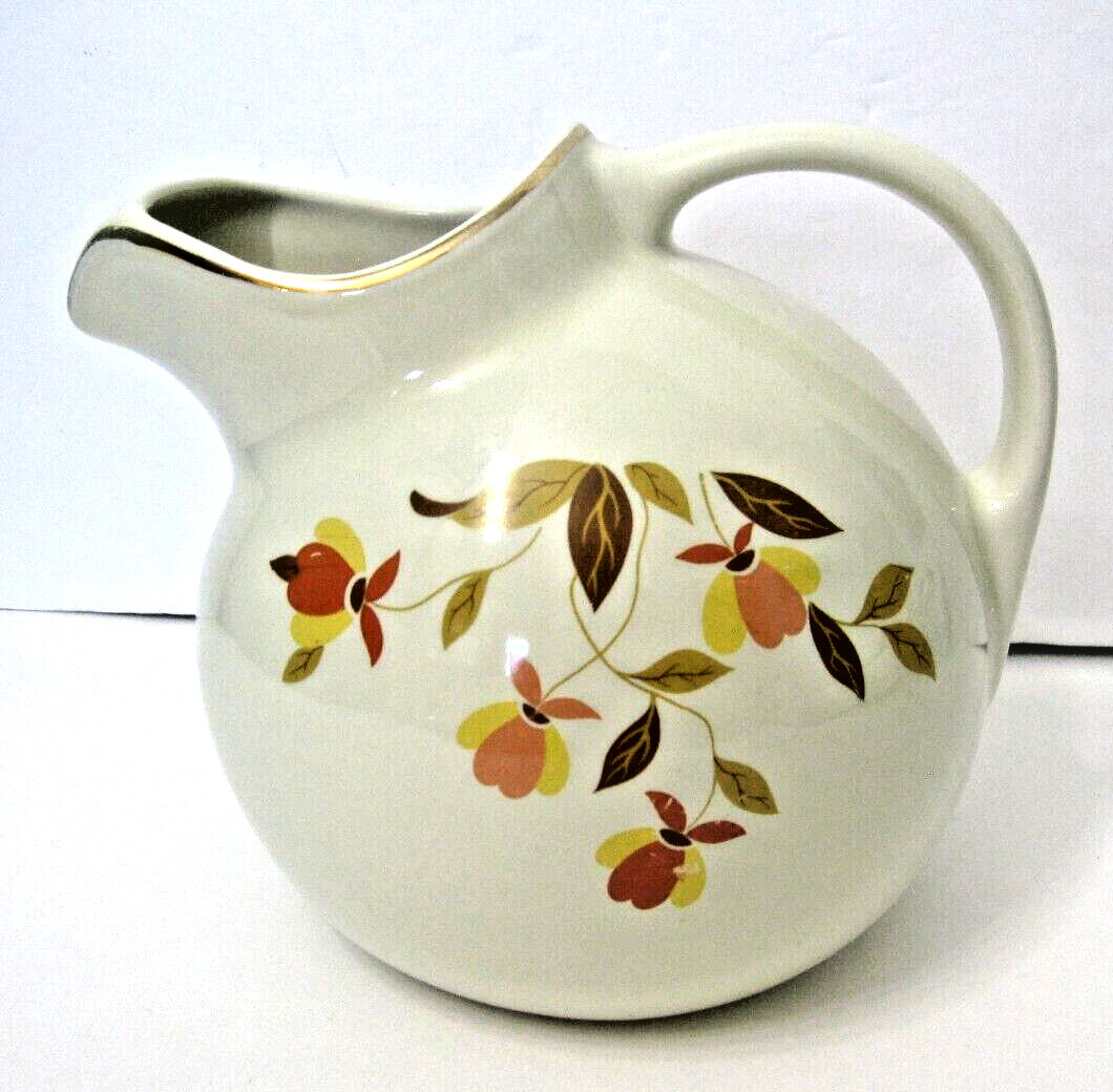 HALL\'S Autumn Leaf Jewel Tea ROUND PITCHER BALL JUG Gold Trim VGC