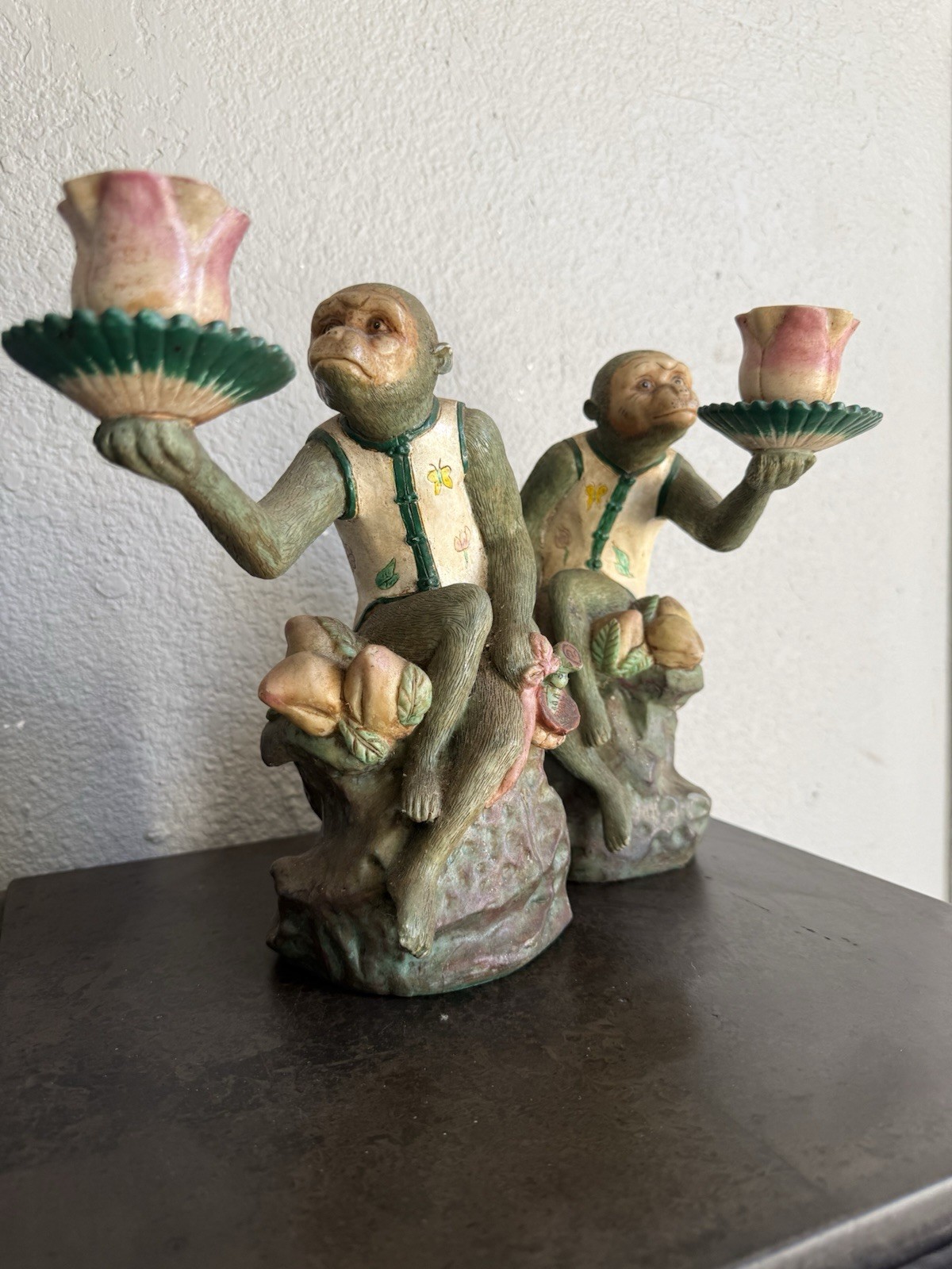 Vintage Chinoserie monkey candle holders