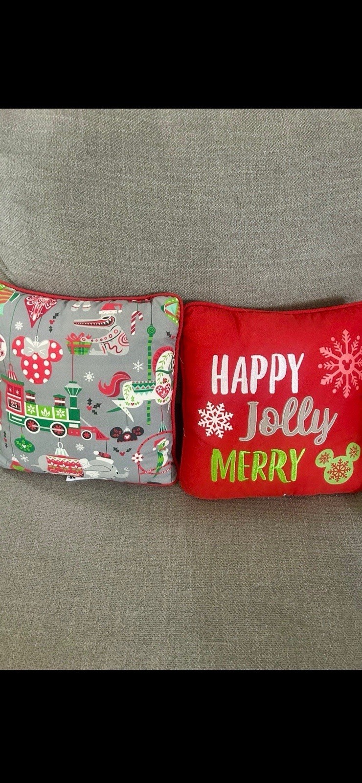 Disney Parks HAPPY JOLLY MERRY Nordic Holiday Christmas Square Throw Pillow