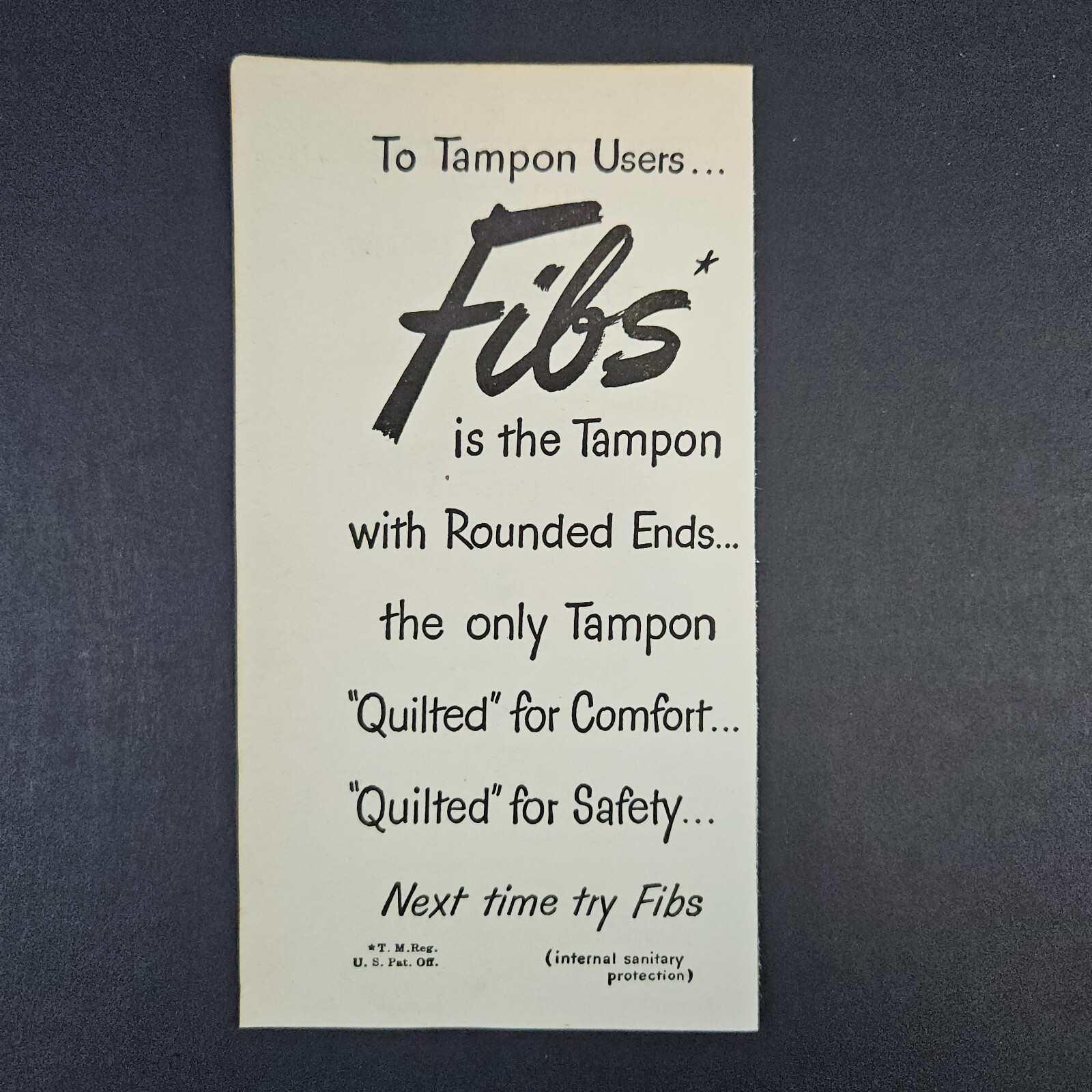 1949 Fibs Tampons Vintage Print Ad Internal Sanitary Protection Rounded Ends